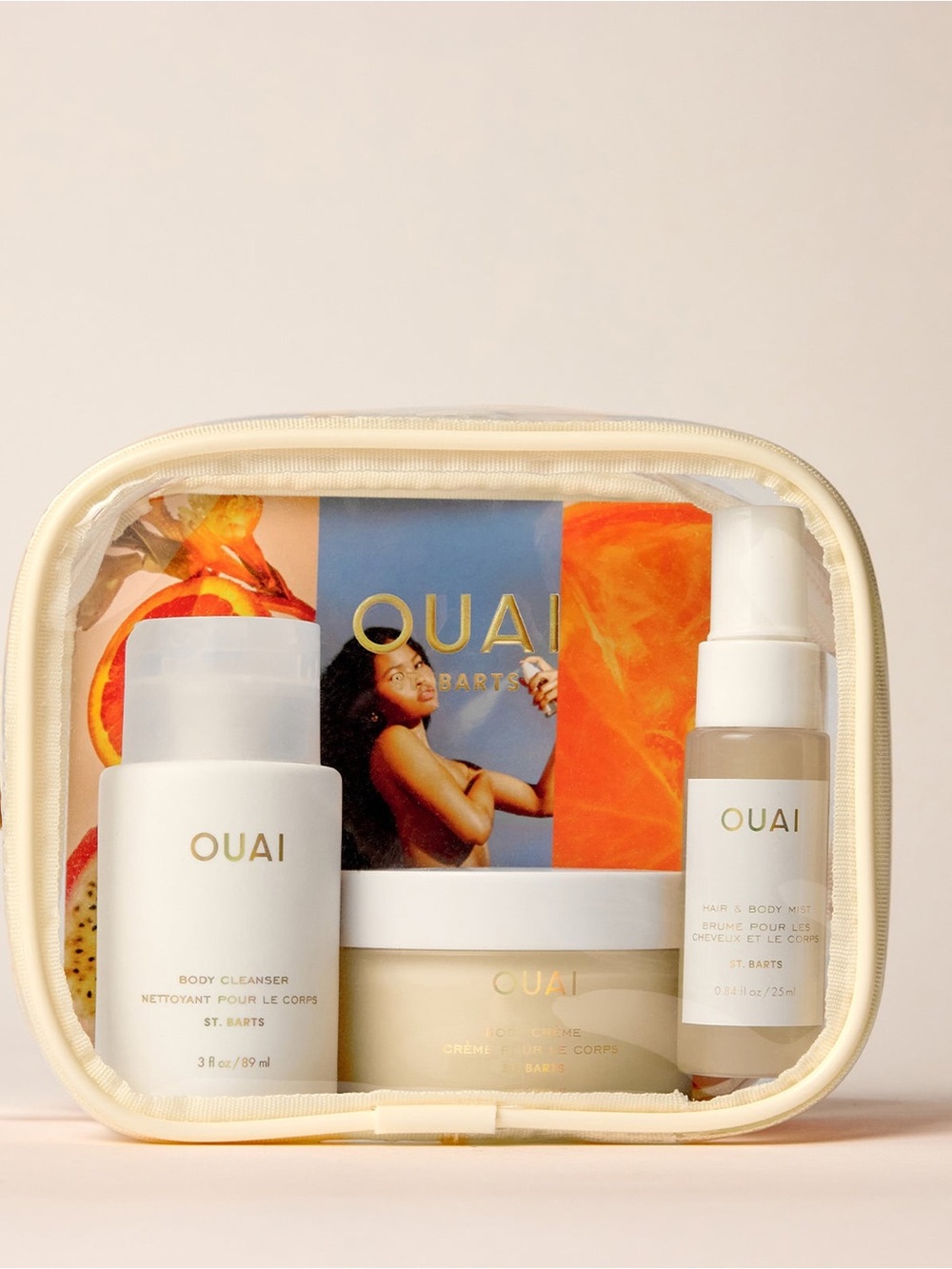 OUAI Cream Travel Bath & Body Set with Orange Accent